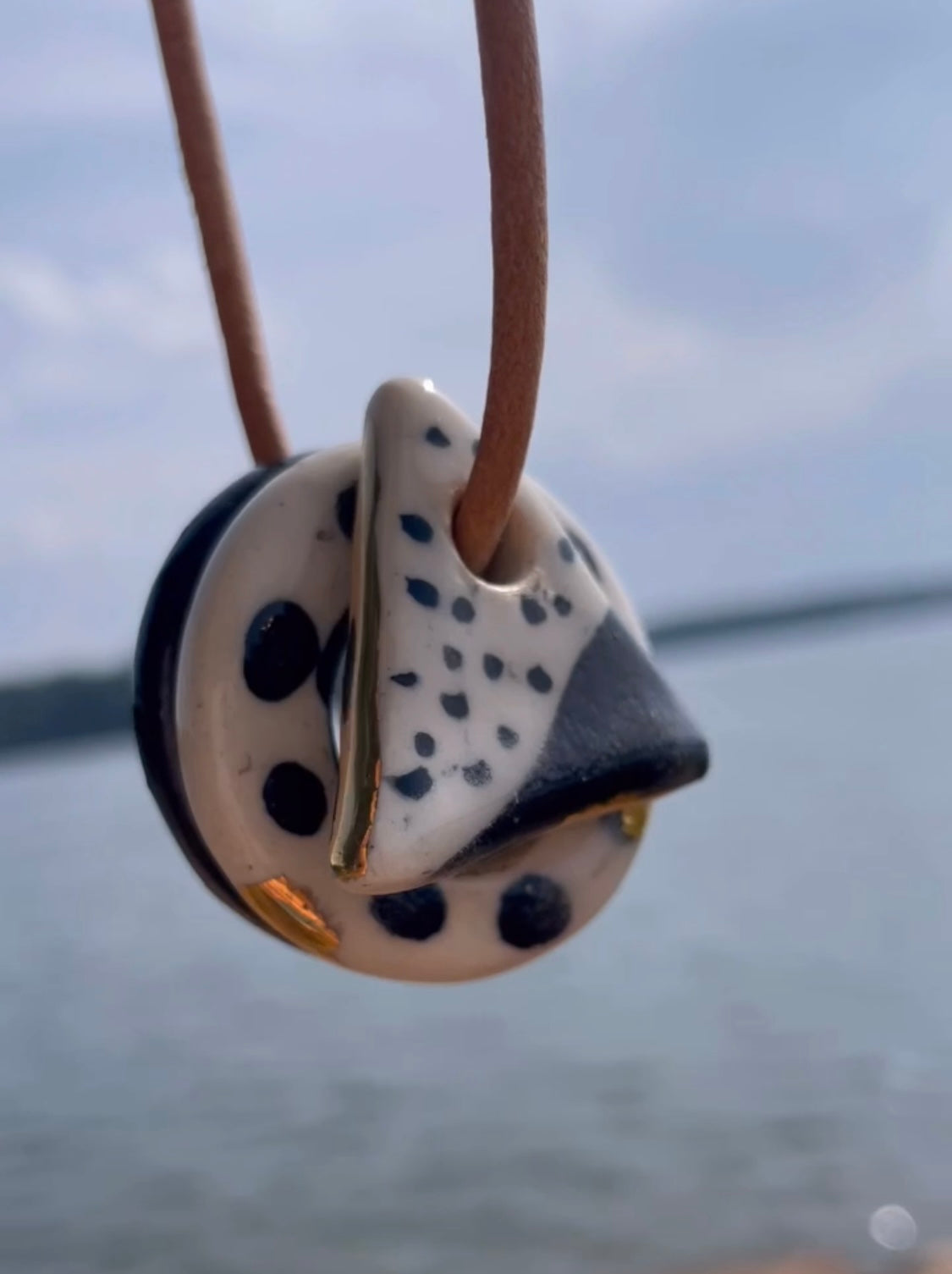 Triangle Circles and Spots Ceramic Necklace