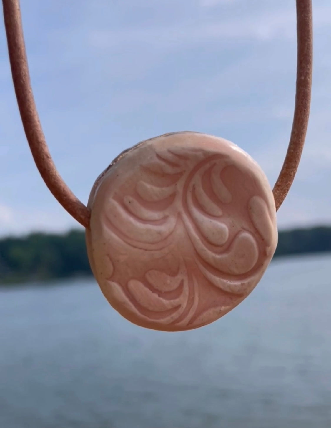 Coral Pink Round Ceramic Necklace