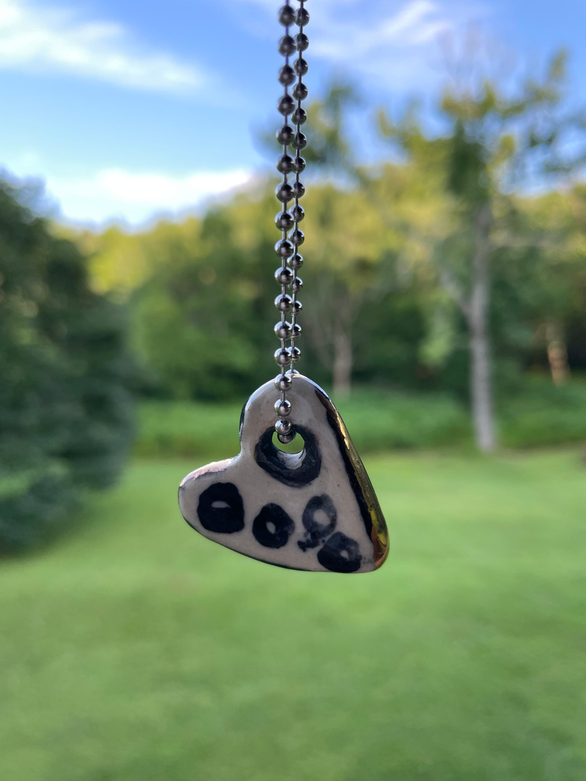 Black White and Gold Heart Ceramic Pendant