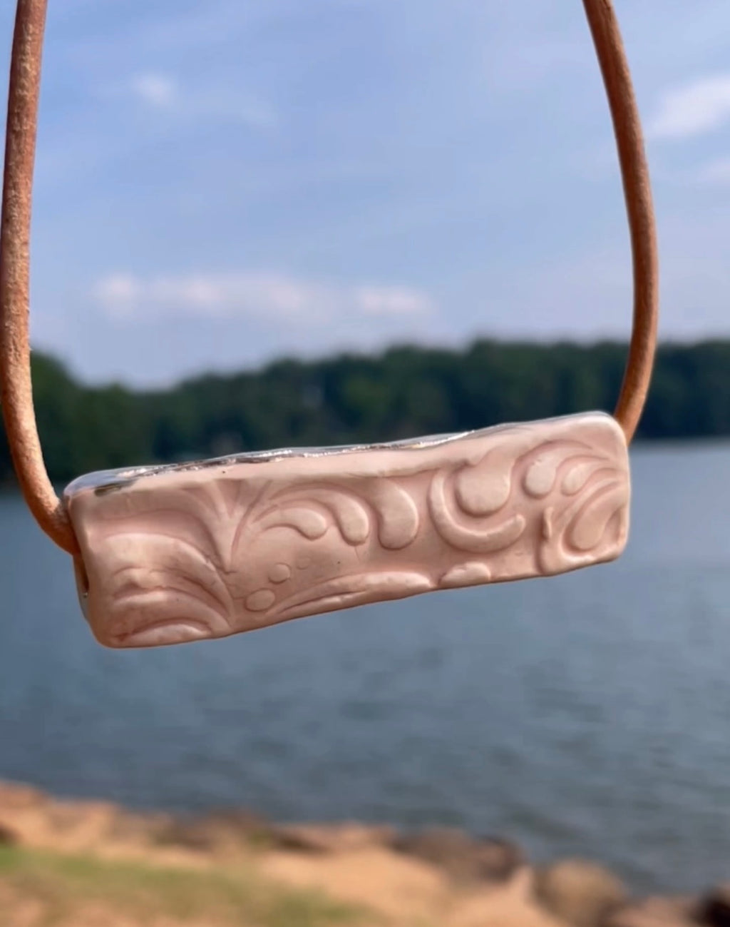 Coral Pink Long Rectangle Ceramic Necklace