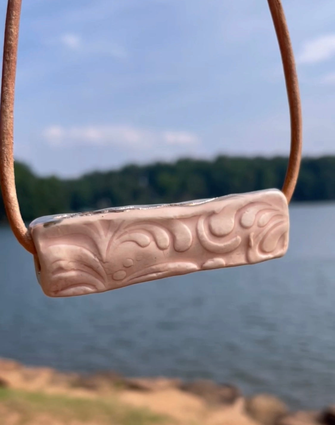 Coral Pink Long Rectangle Ceramic Necklace