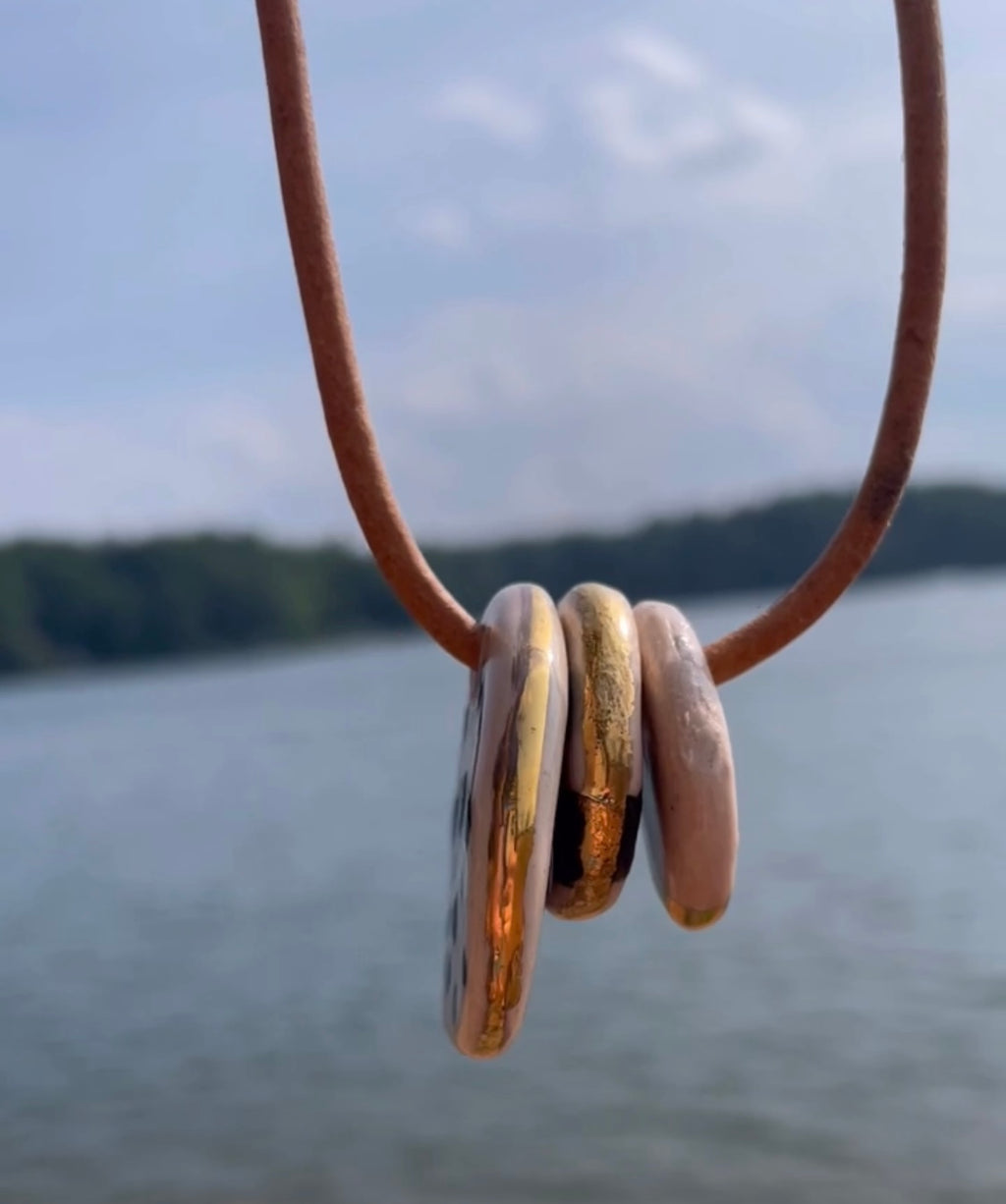 Half Moon and Round Striped Ceramic Necklace