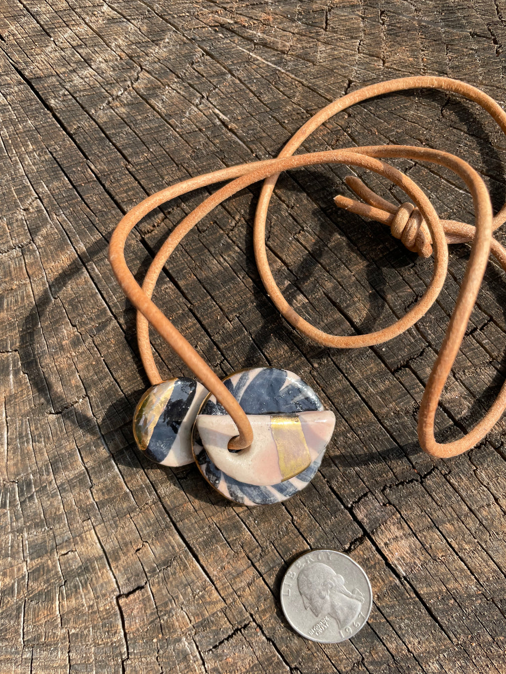 Half Moon and Round Striped Ceramic Necklace