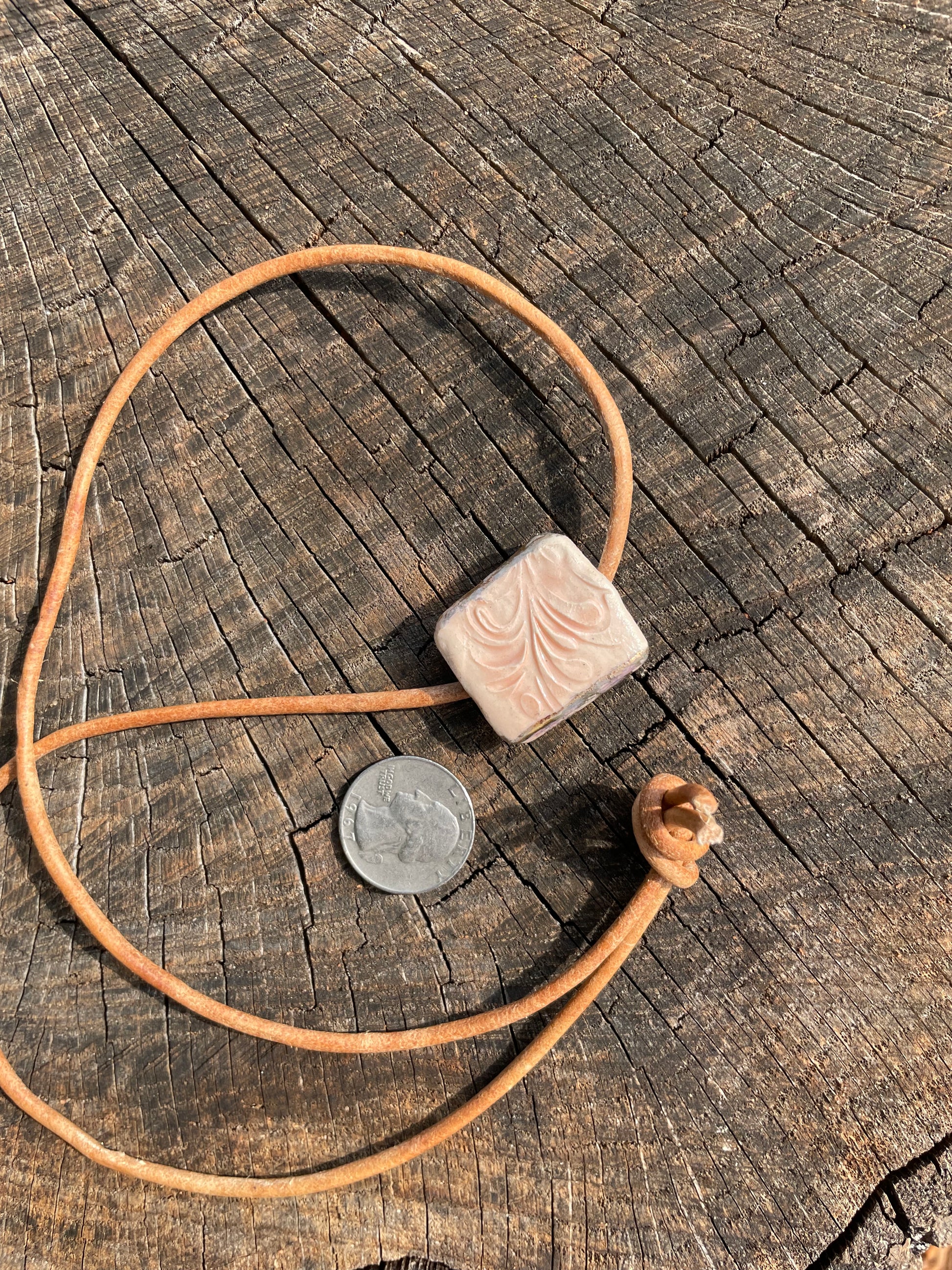 Coral Pink Rectangle Ceramic Necklace