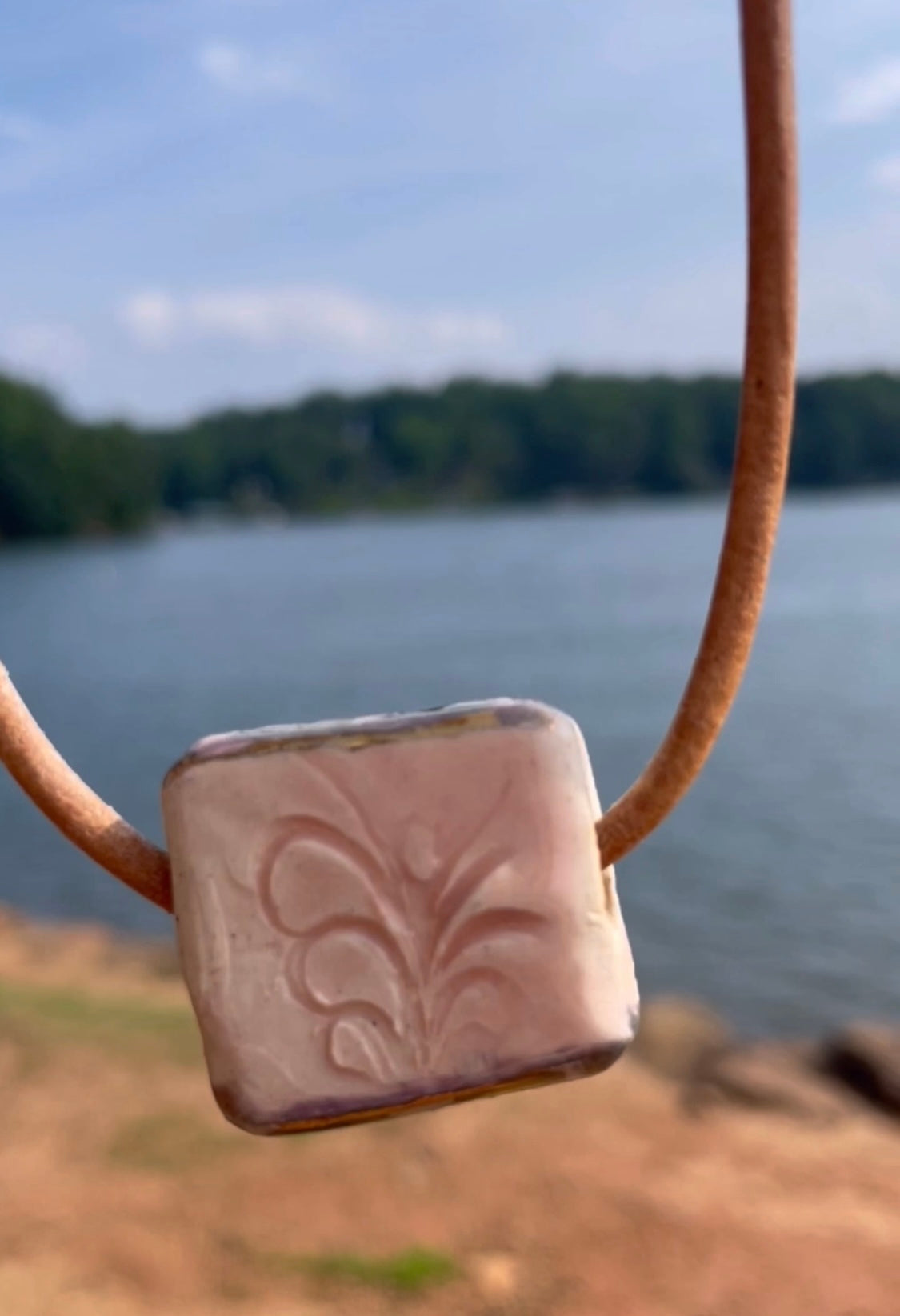 Coral Pink Rectangle Ceramic Necklace