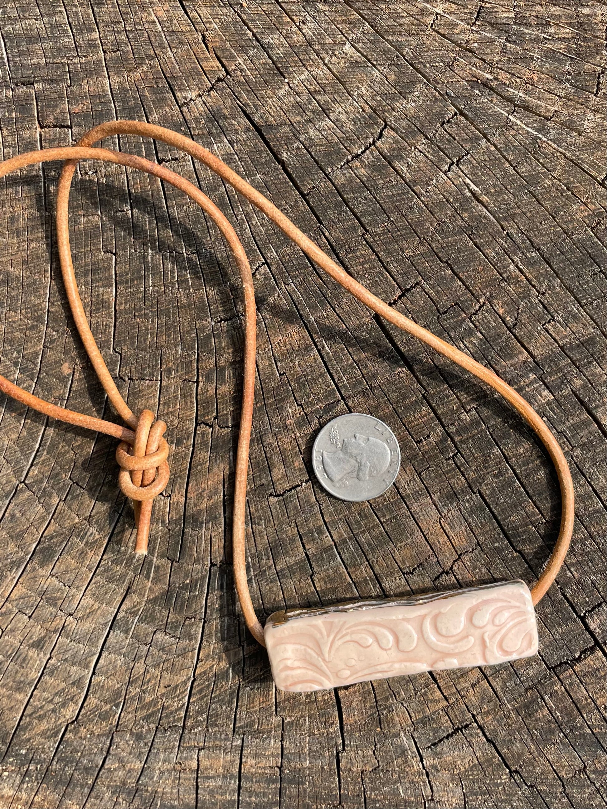 Coral Pink Long Rectangle Ceramic Necklace