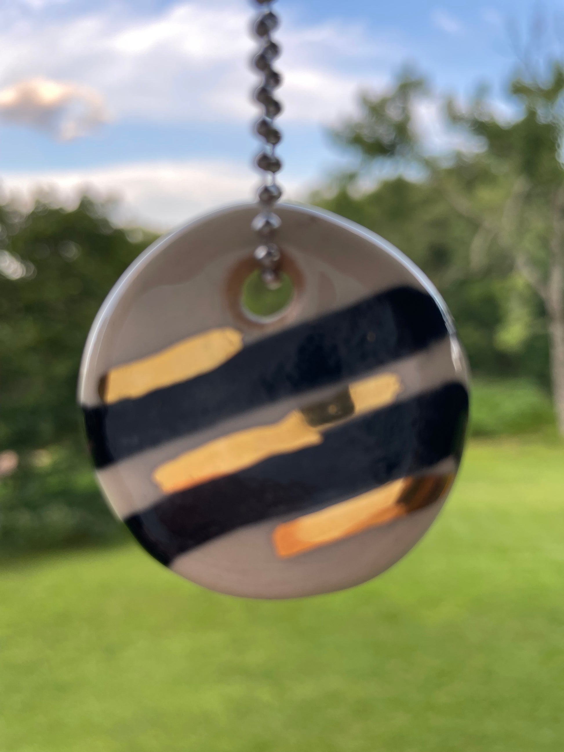 Black White & Gold Striped Ceramic Charm
