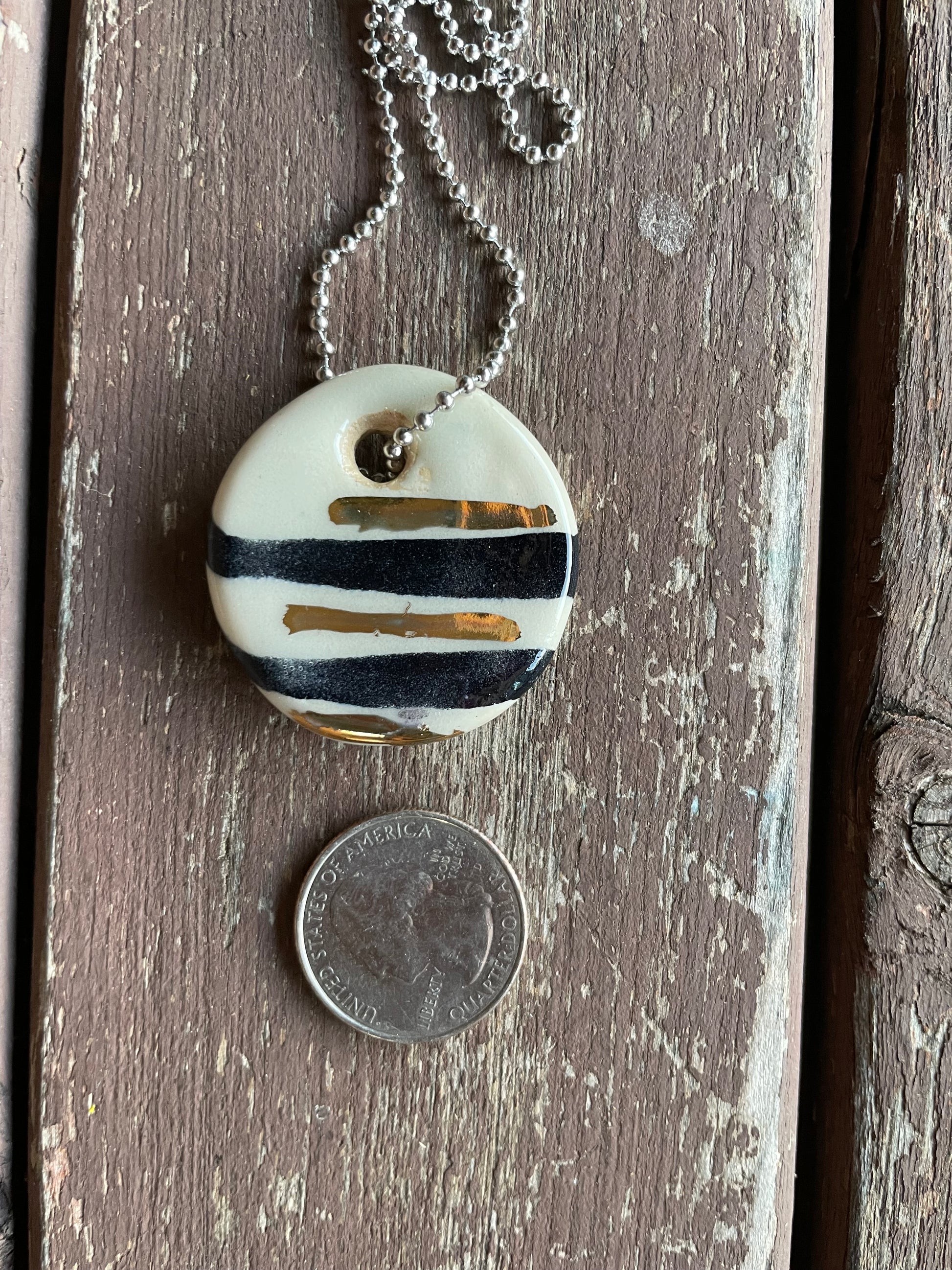 Black White & Gold Striped Ceramic Charm
