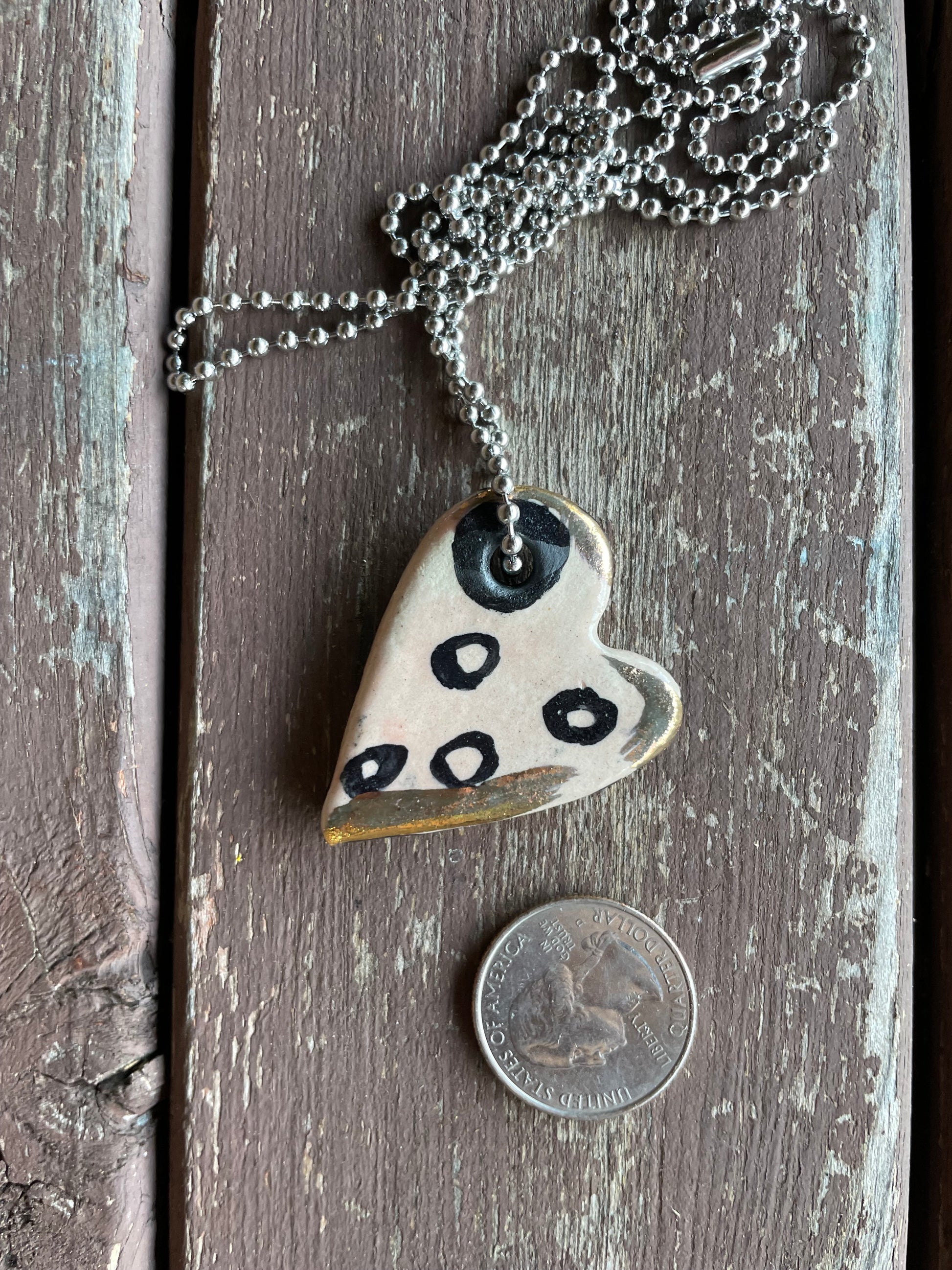 Pink with Circles  Heart Ceramic Charm