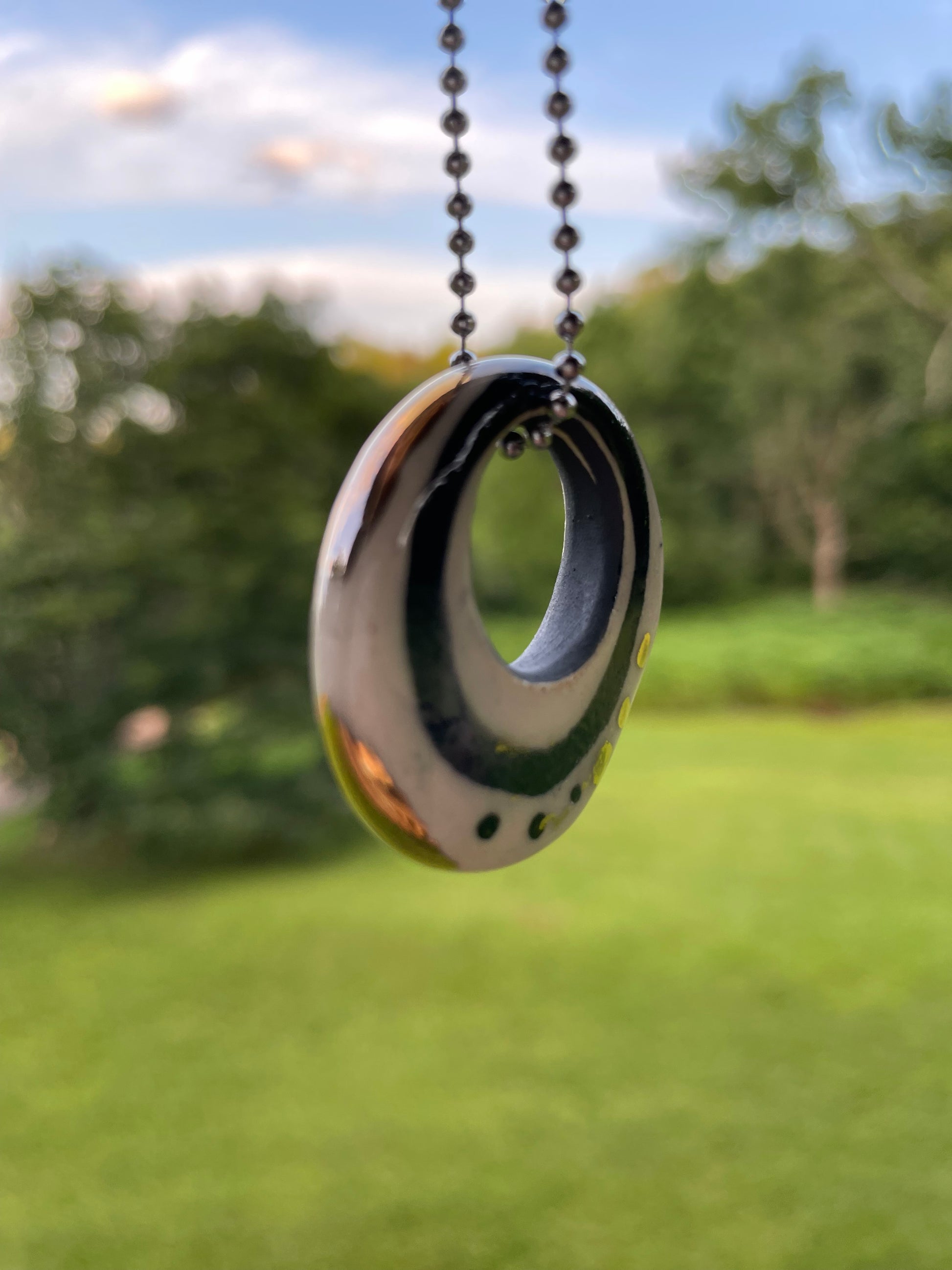 Black White & Gold Spotted Ceramic Ring Charm