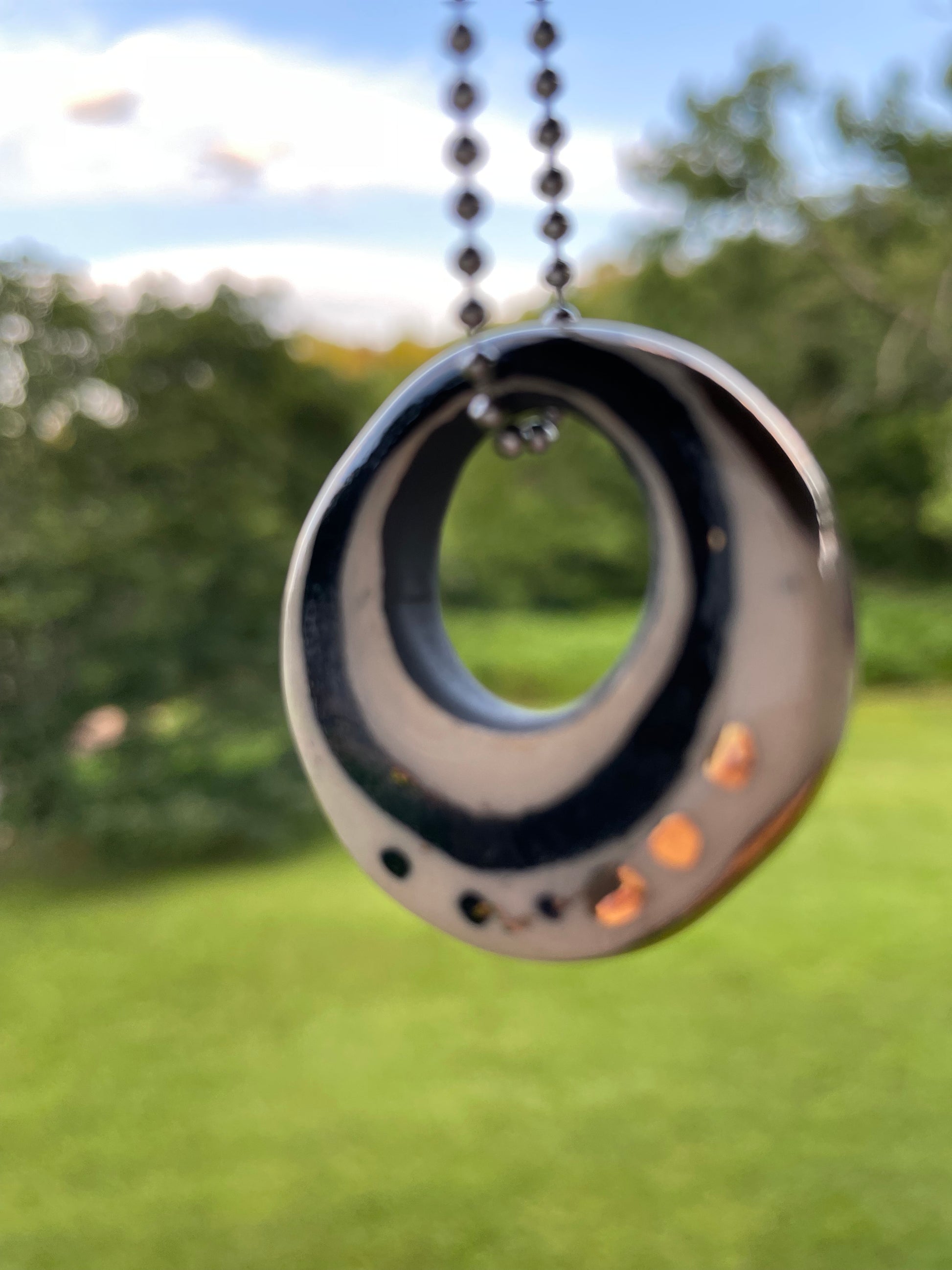 Black White & Gold Spotted Ceramic Ring Charm