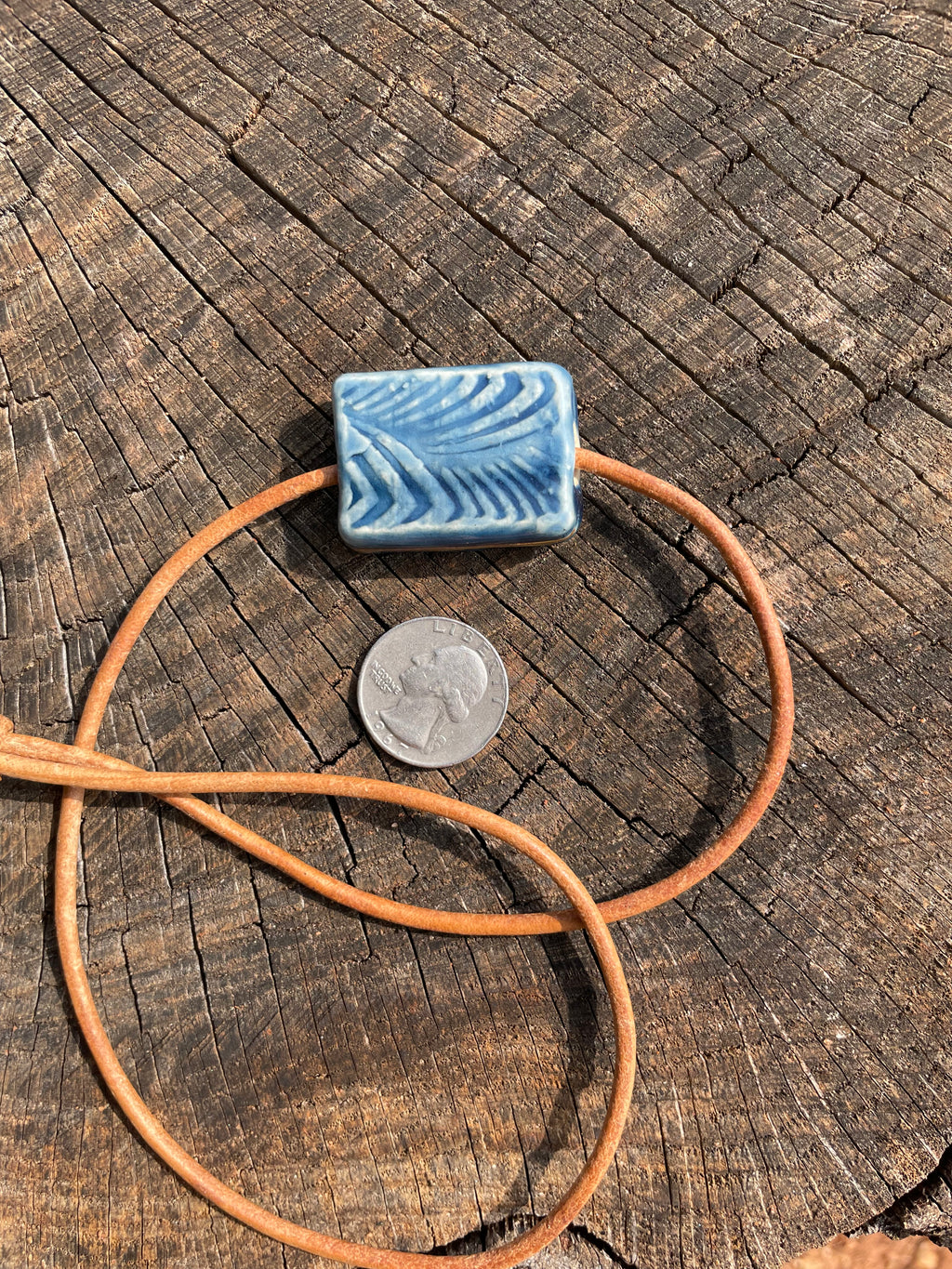 Blue and Gold Rectangle Ceramic Necklace