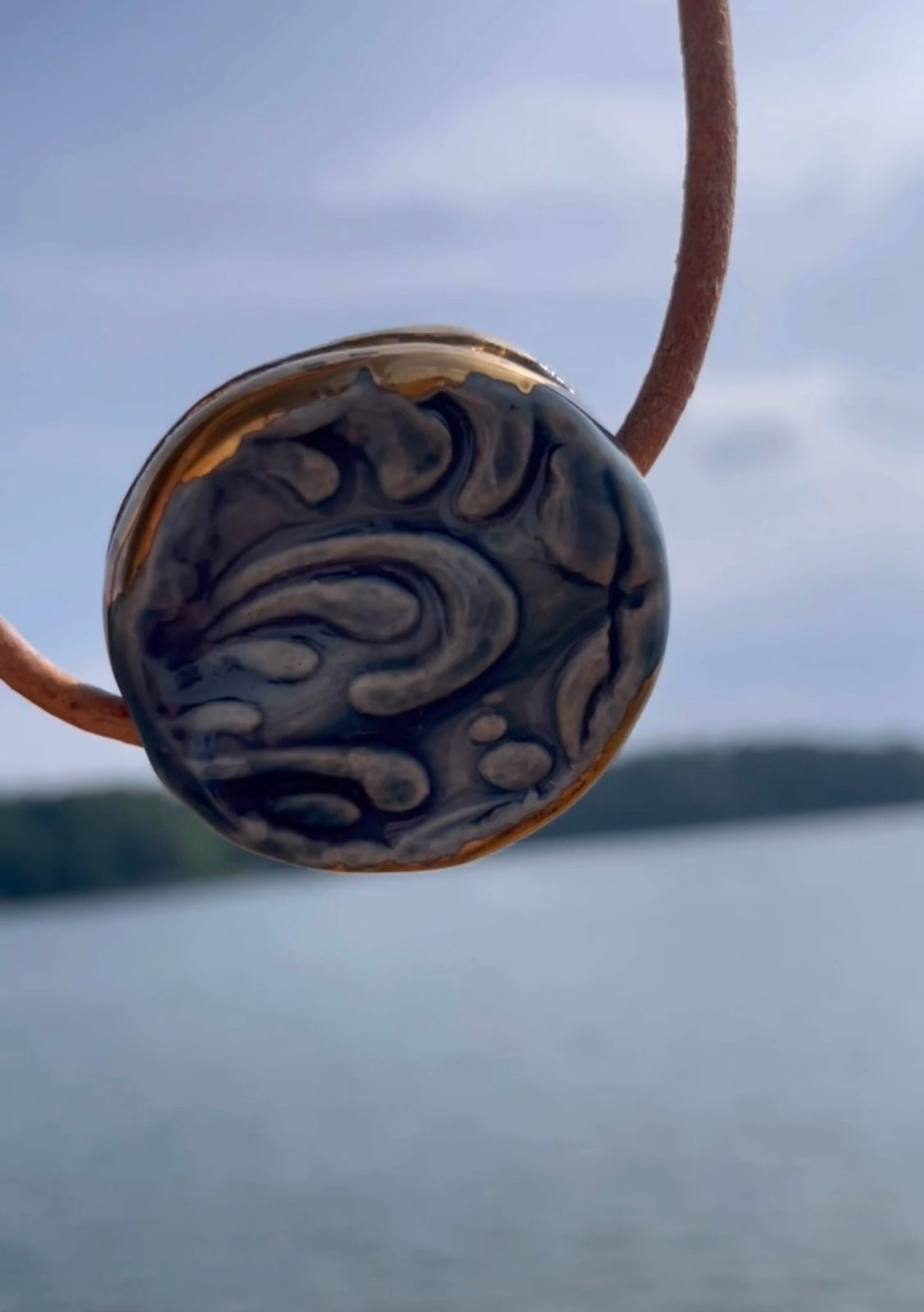 Blue and Gold Round Stone Necklace