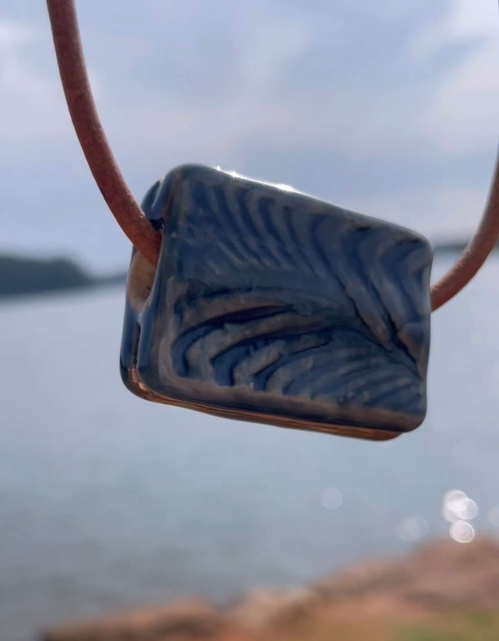 Blue and Gold Rectangle Ceramic Necklace
