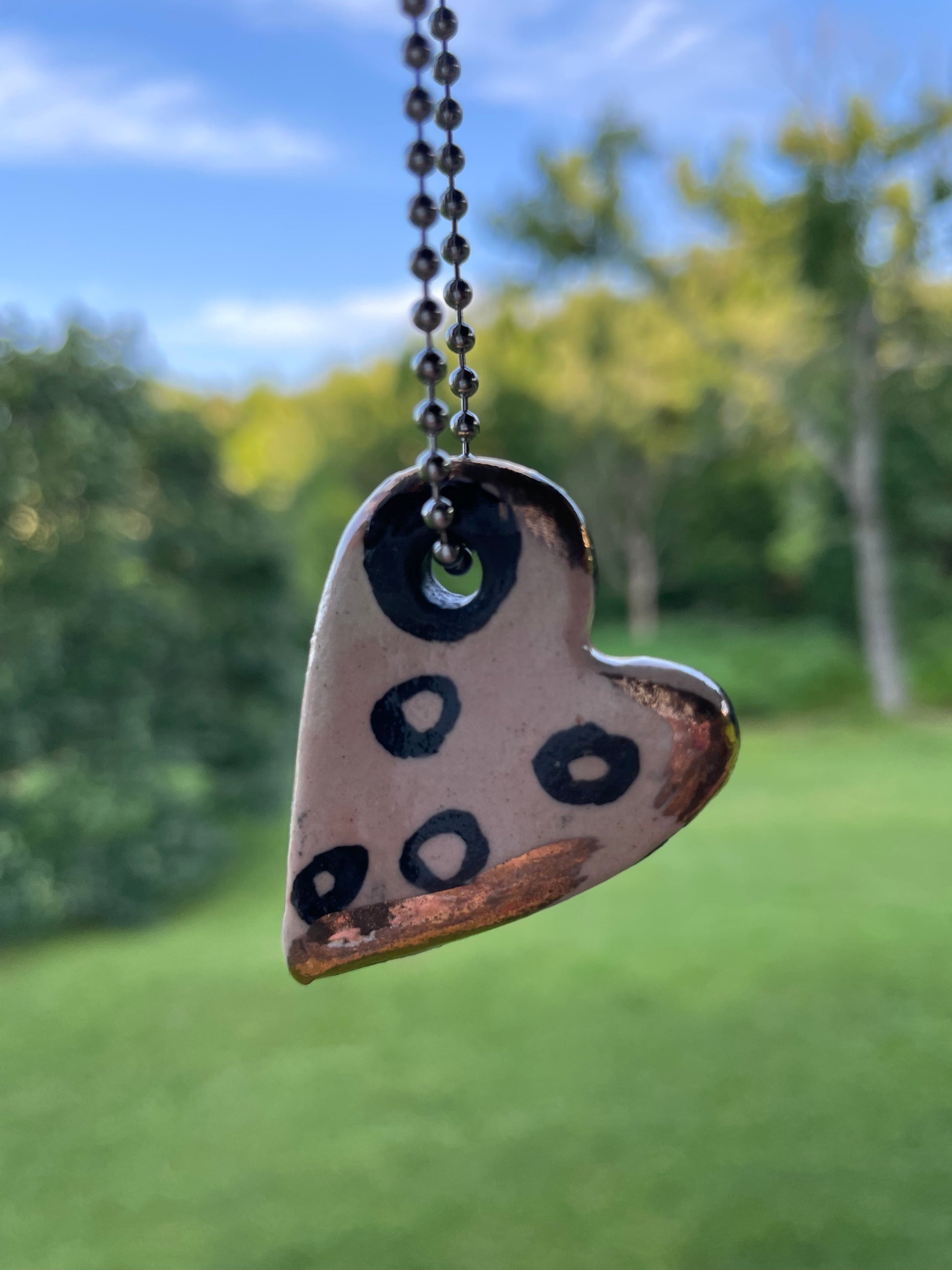 Pink with Circles  Heart Ceramic Charm