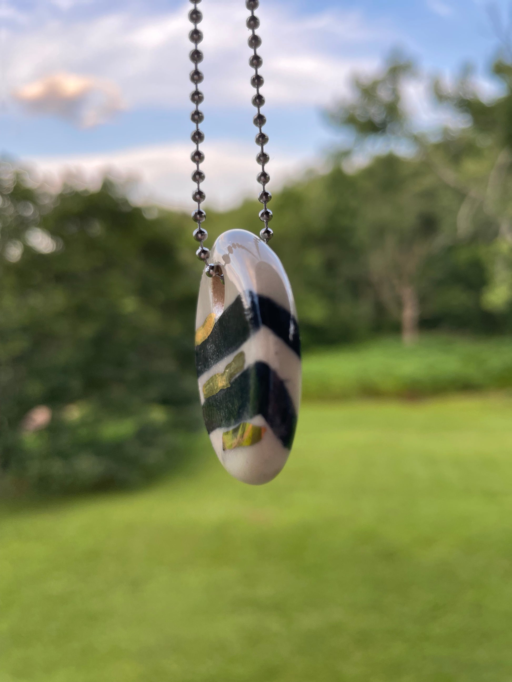 Black White & Gold Striped Ceramic Charm