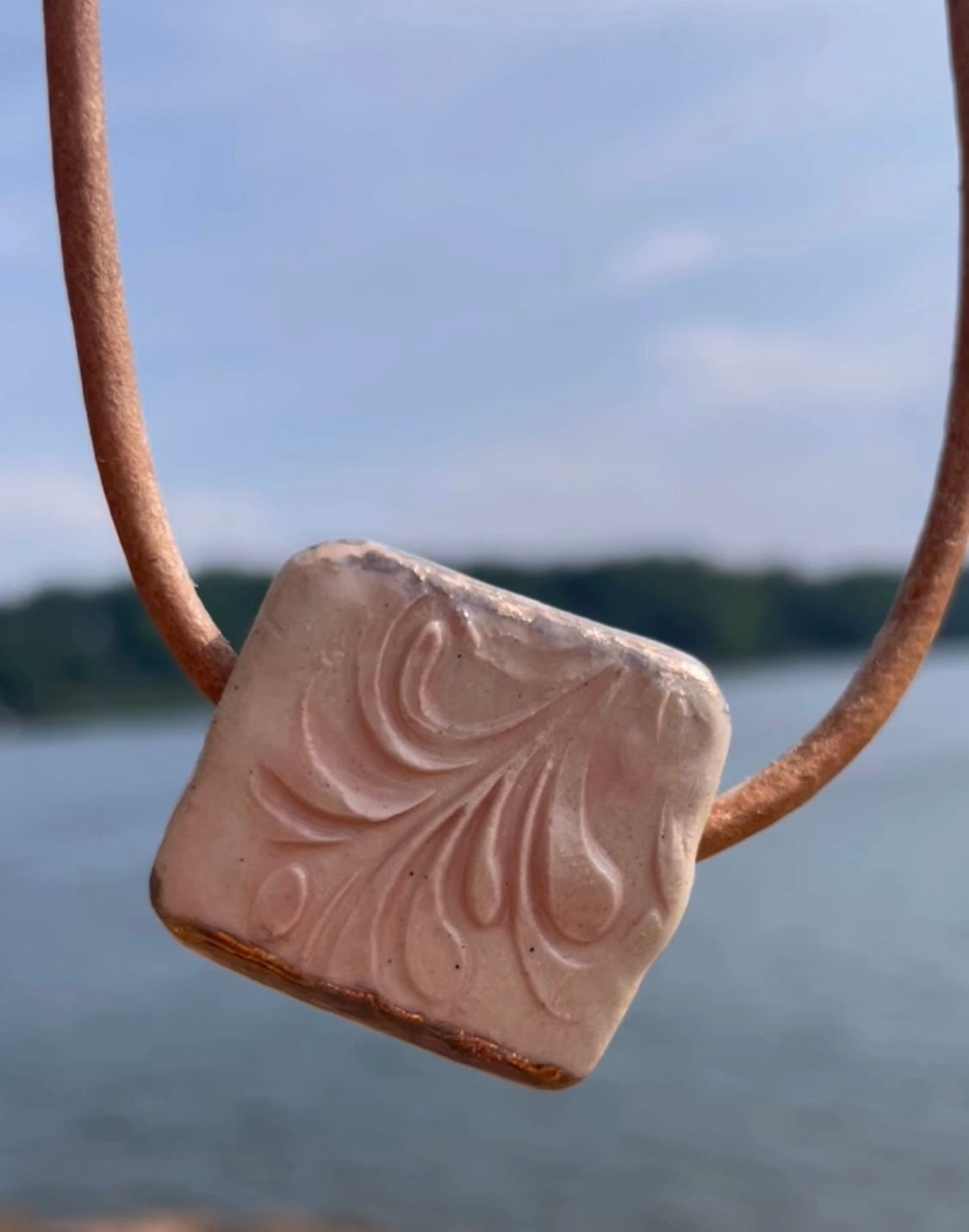 Coral Pink Rectangle Ceramic Necklace