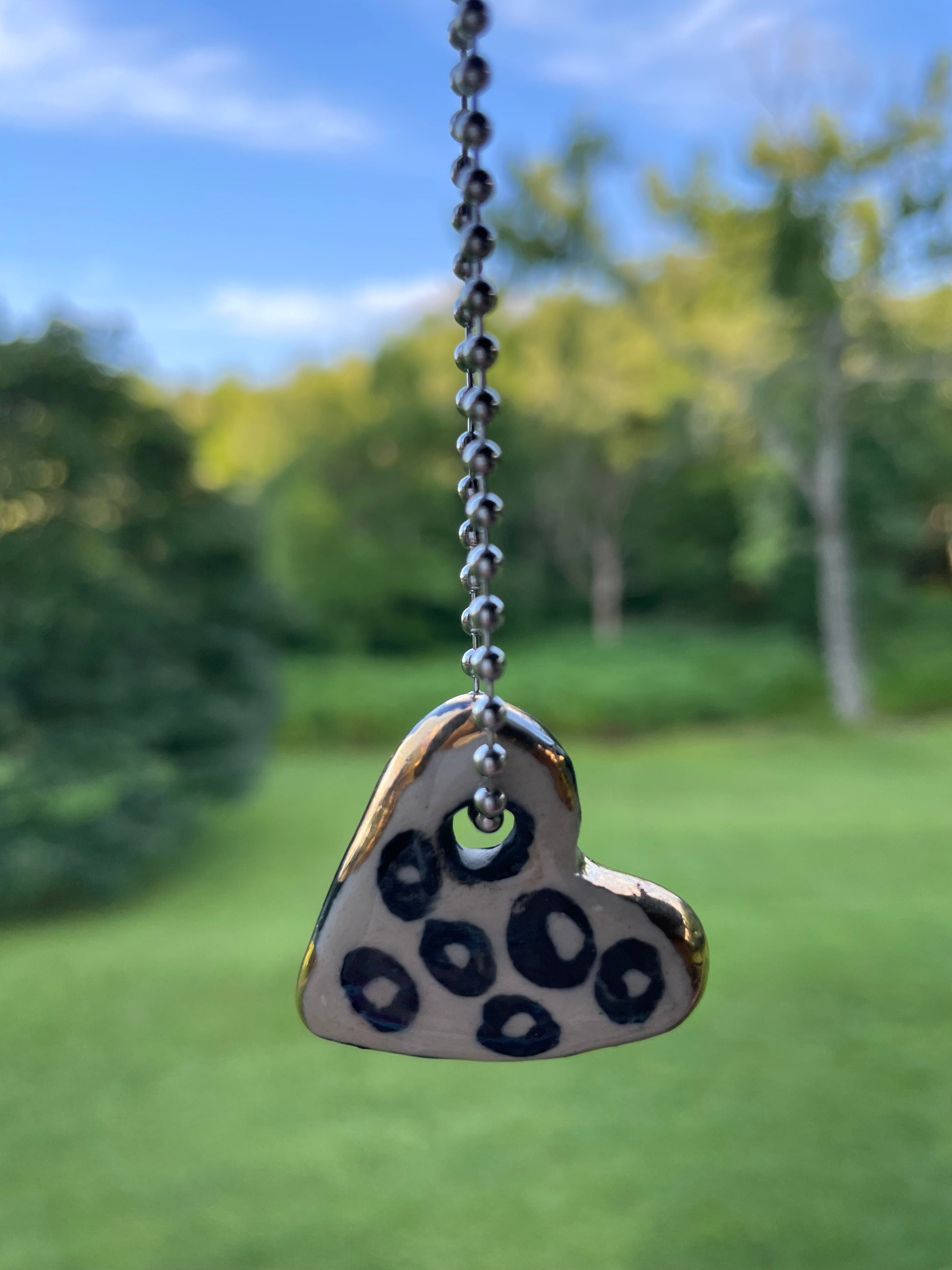 Black White and Gold Heart Ceramic Pendant
