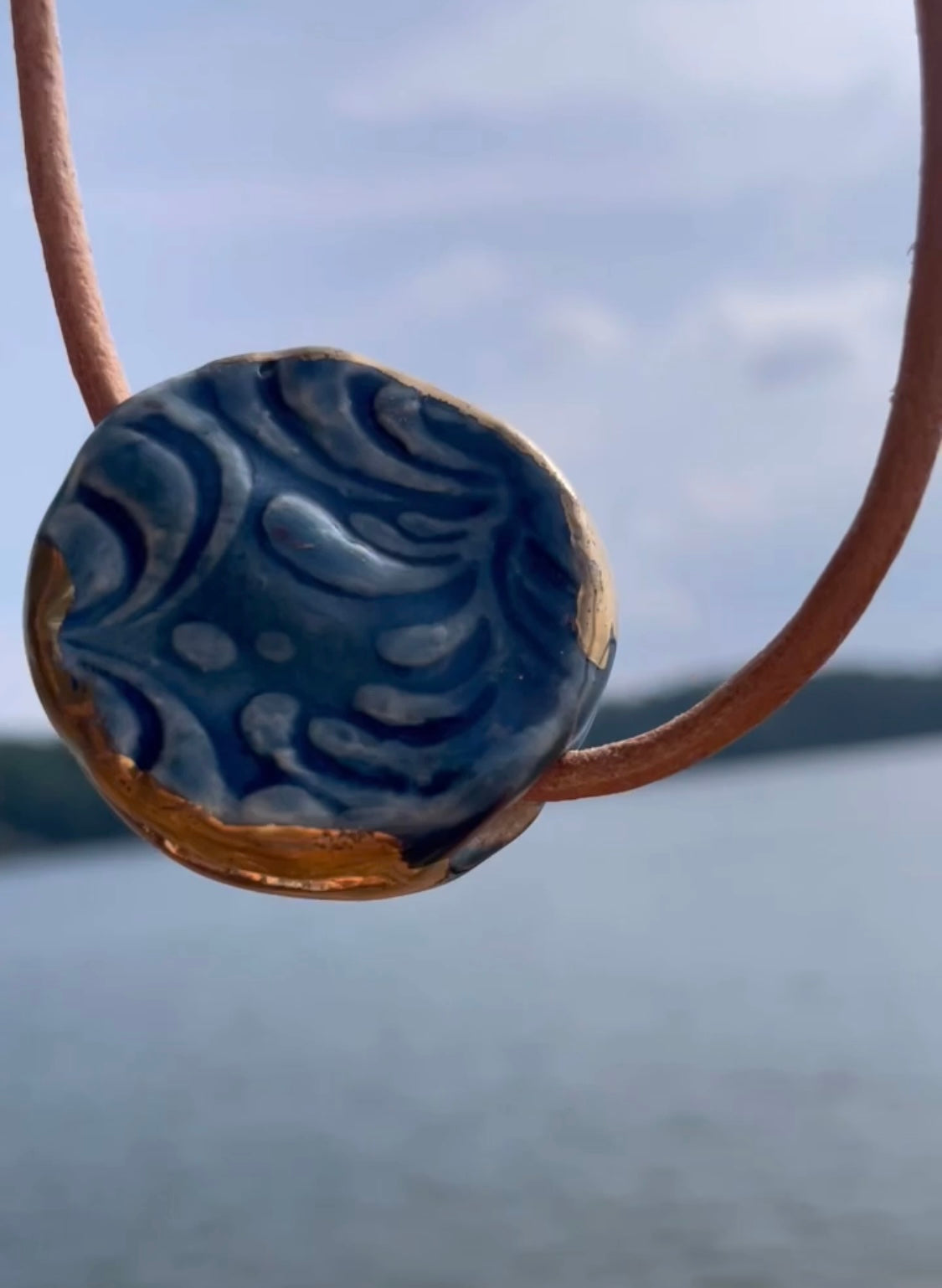Blue and Gold Round Stone Necklace