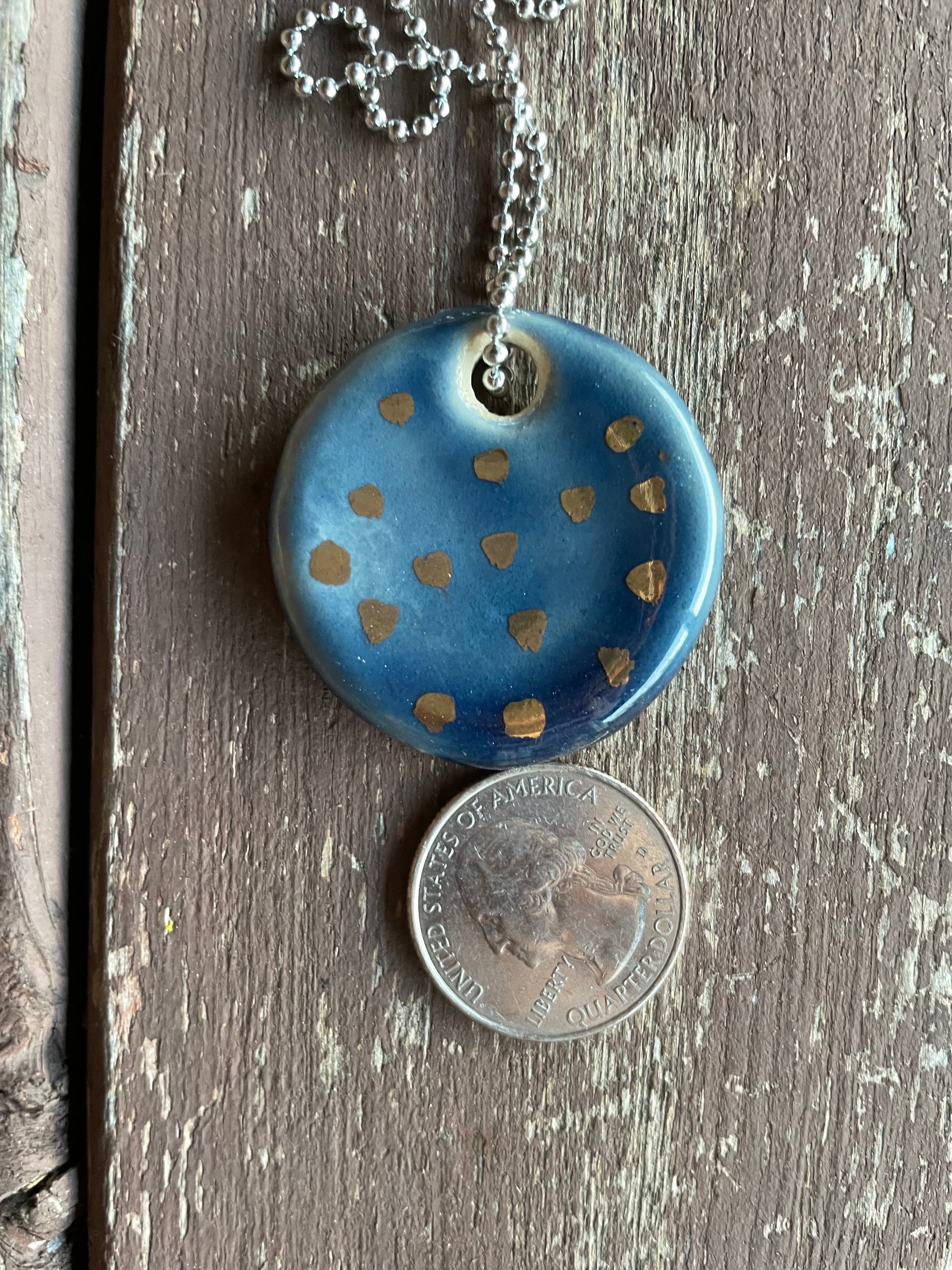 Blue and Gold Dotted Ceramic Charm