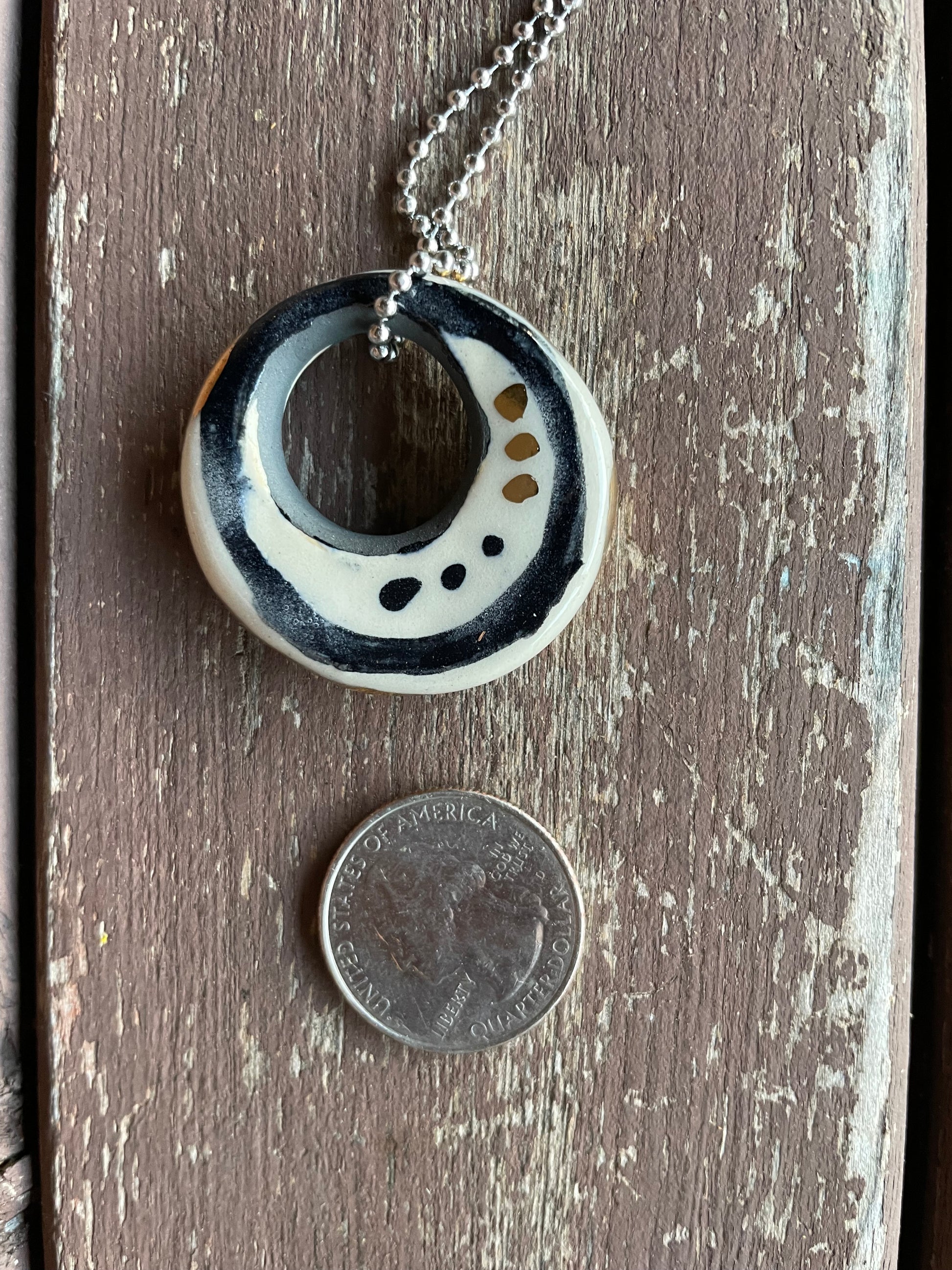 Black White & Gold Spotted Ceramic Ring Charm