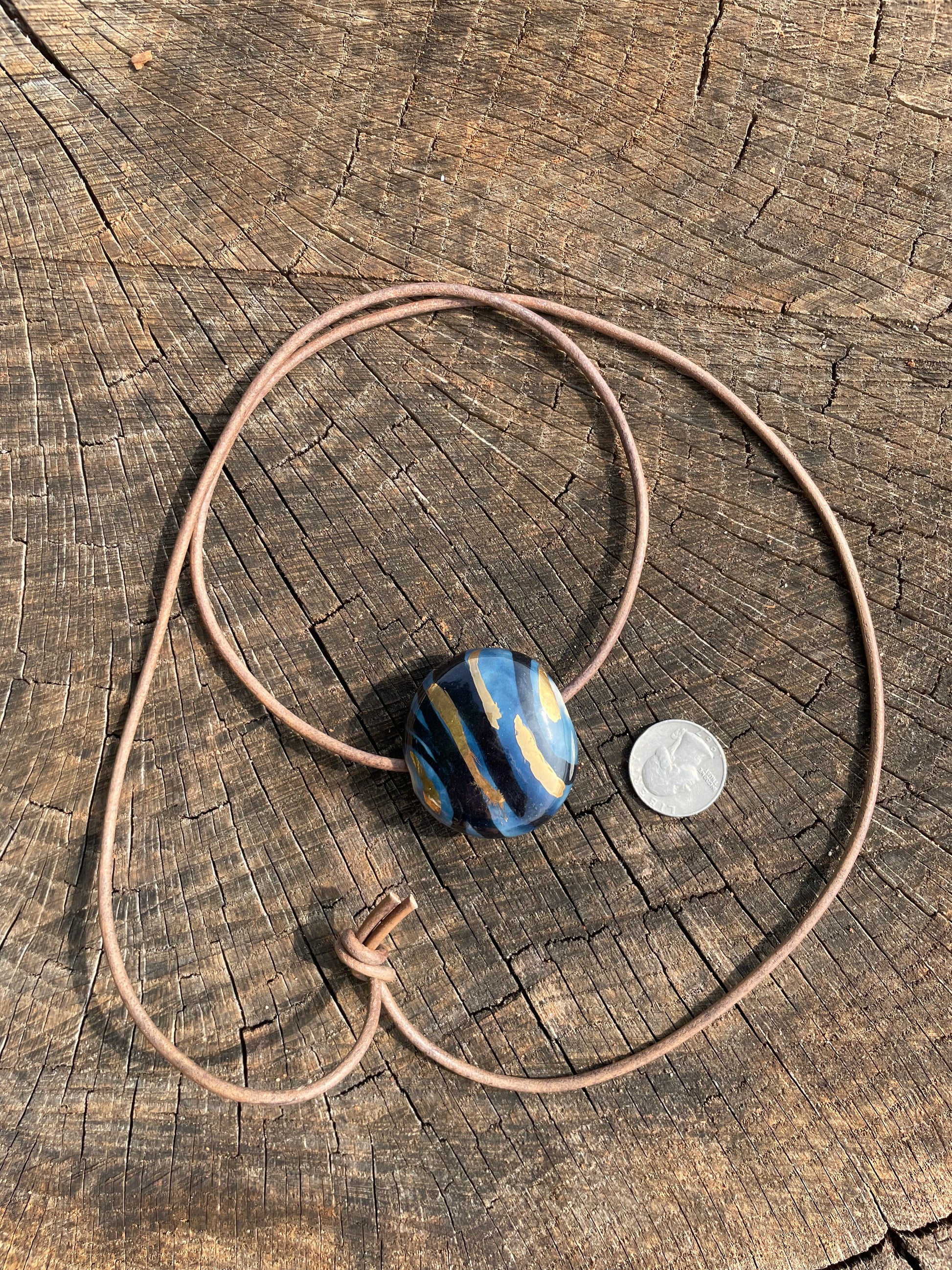 Large Blue and Black Ceramic Necklace