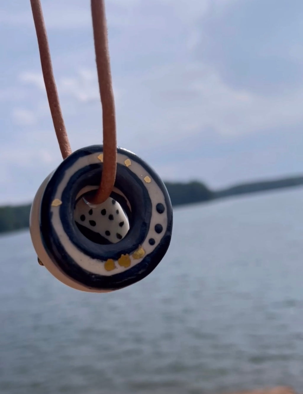 Triangle Circles and Spots Ceramic Necklace
