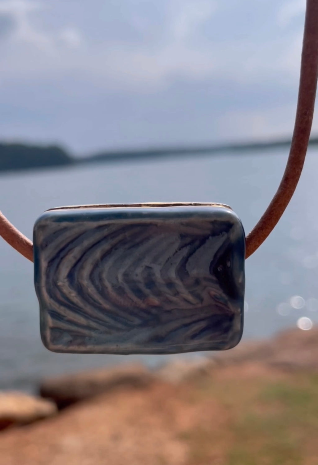 Blue and Gold Rectangle Ceramic Necklace