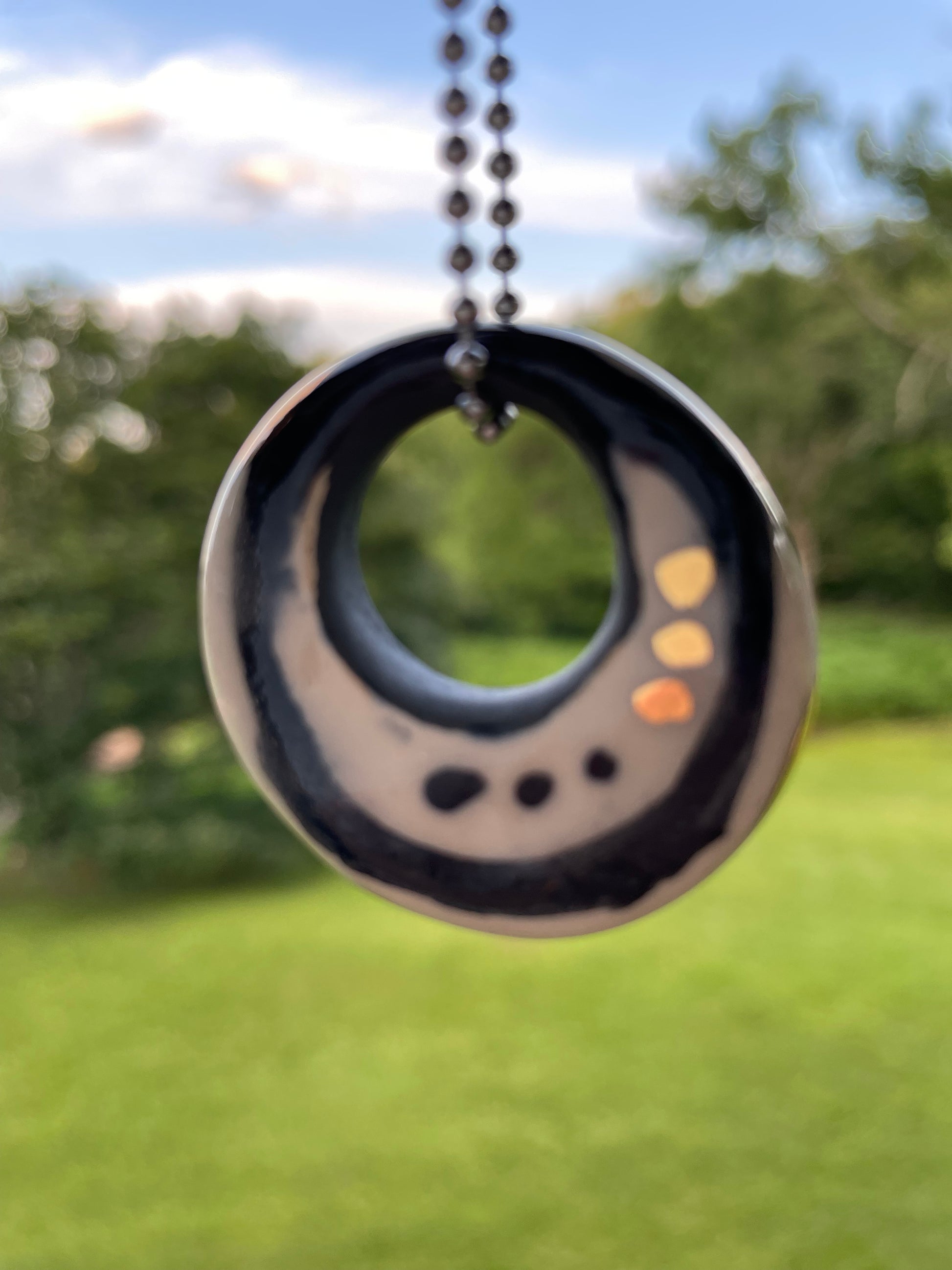 Black White & Gold Spotted Ceramic Ring Charm