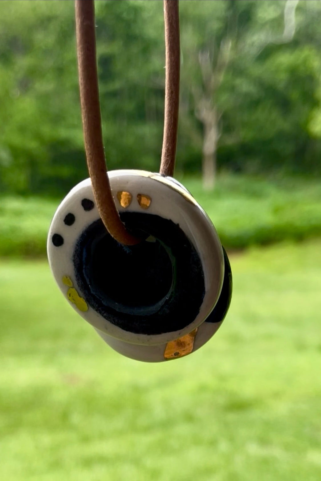 Black White Gold Circles Ceramic Necklace