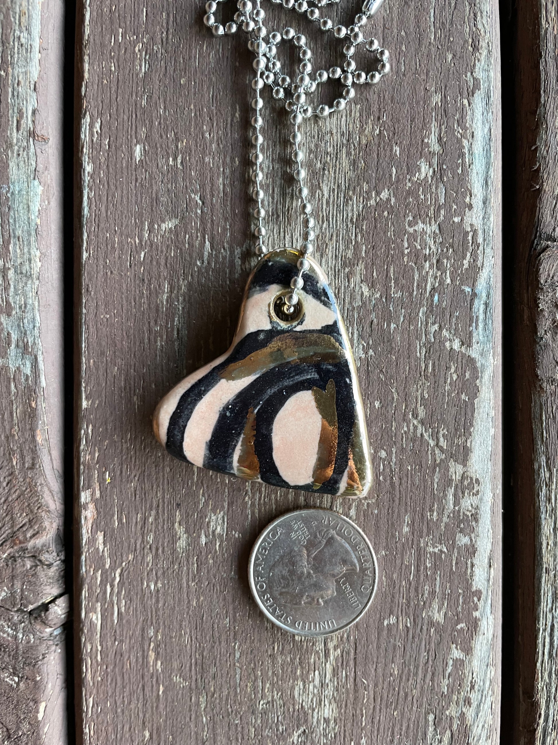 Coral Pink Wavy Heart Ceramic Pendant