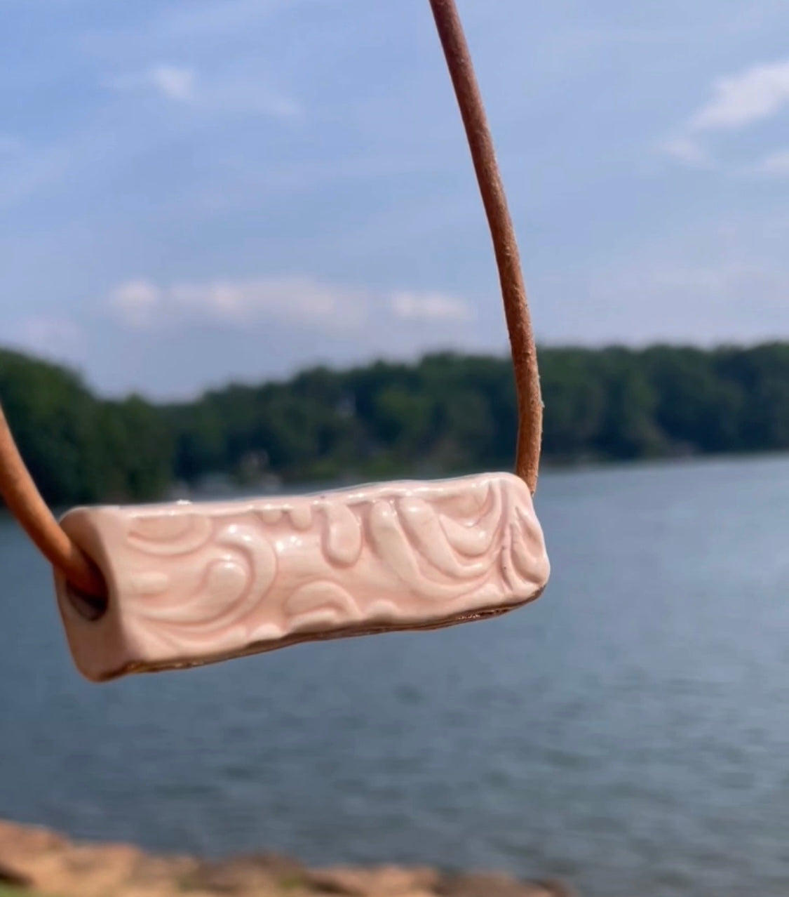 Coral Pink Long Rectangle Ceramic Necklace