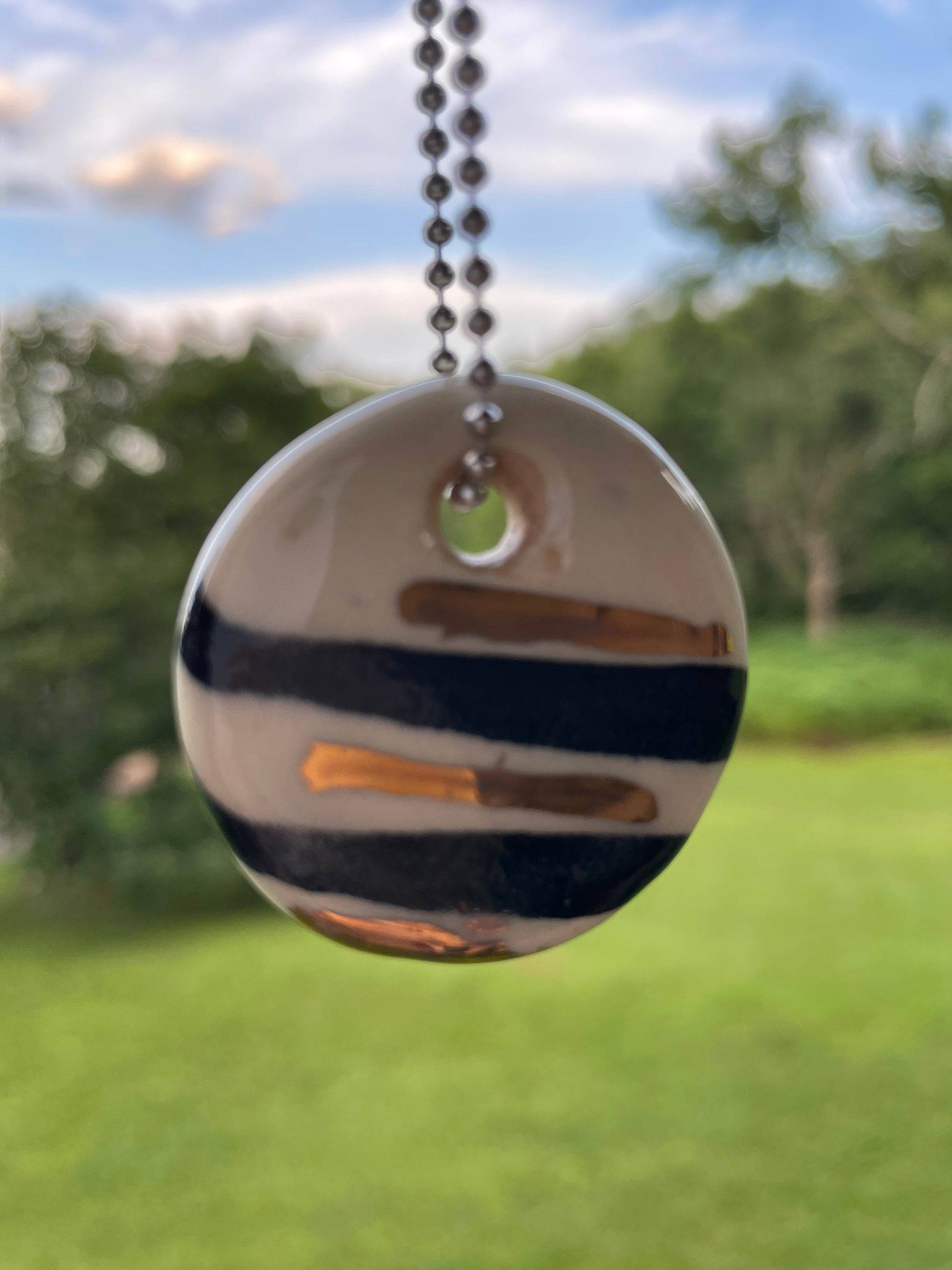 Black White & Gold Striped Ceramic Charm