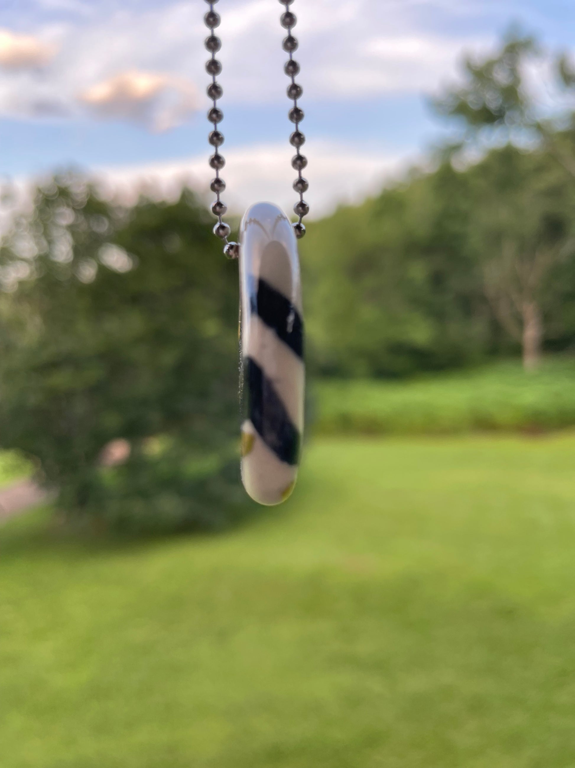 Black White & Gold Striped Ceramic Charm