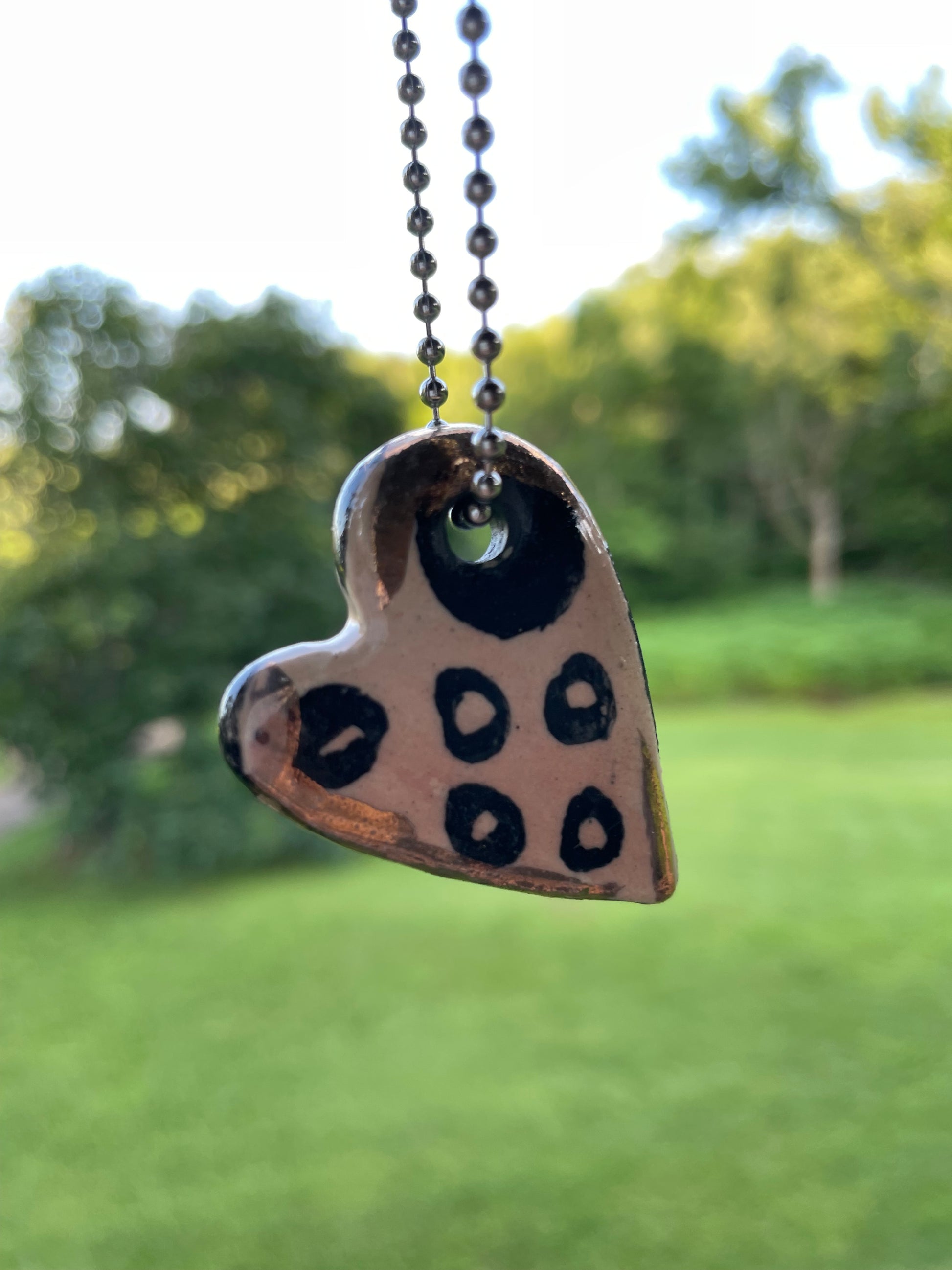 Pink with Circles  Heart Ceramic Charm
