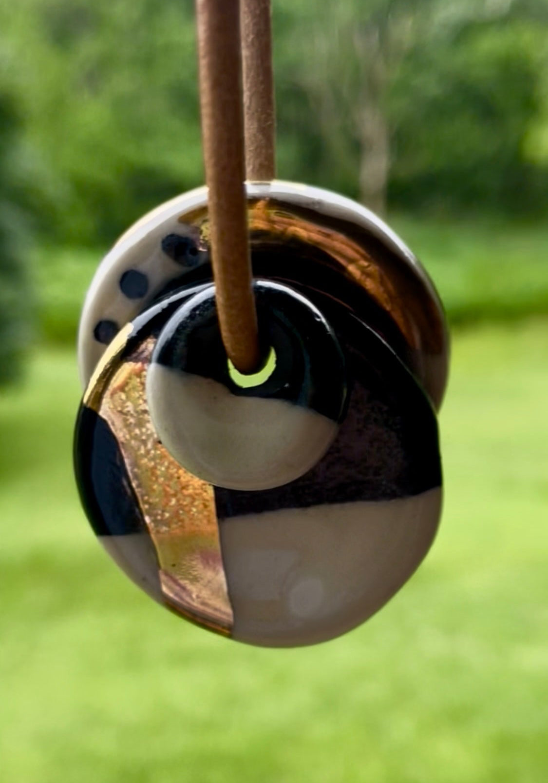 Black White Gold Circles Ceramic Necklace