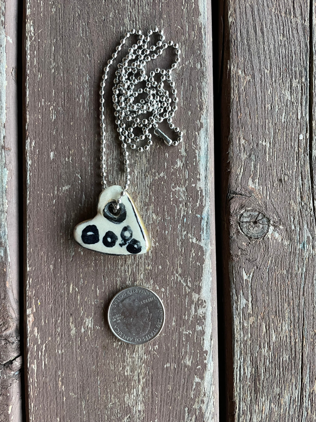 Black White and Gold Heart Ceramic Pendant